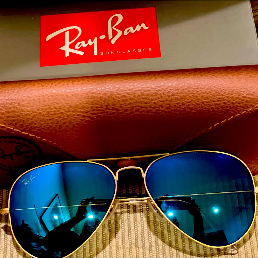 SOLD!   Ray-Ban AVIATOR FLASH POLARIZED Blue RB3025 112/4L 58 14 NWOT